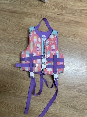 Speedo Pink Popsicle Print Kids Life Jacket with Purple Straps